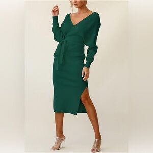 Cutiefox Women's V Neck Wrap Sweater Maxi Dress. Size S.